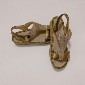 Alegria Kendra gold tone leather comfort T-strap sandals